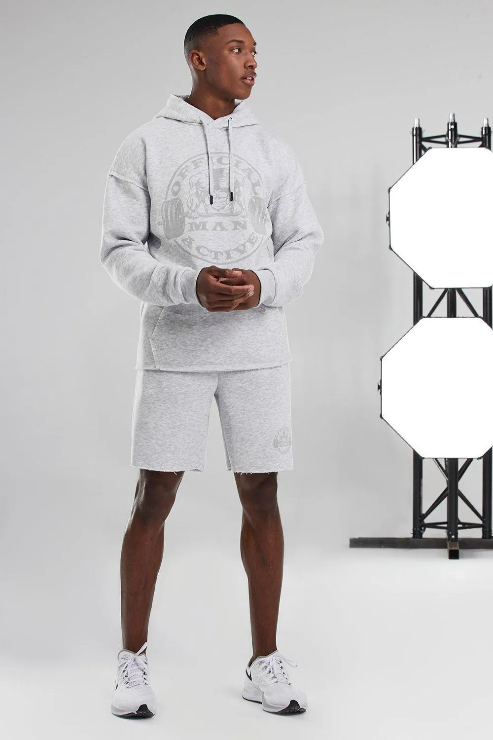 Man Active Hooded Raw Edge Short Tracksuit