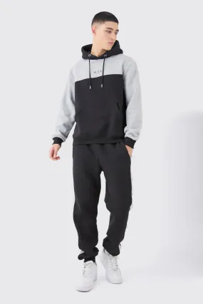 Man Roman Tape Color Block Hooded Tracksuit