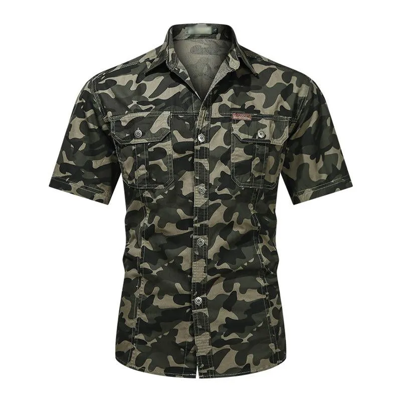 Men's Casual Outdoor Camouflage Cotton Lapel Workwear Short-sleeved Shirt 25523732M