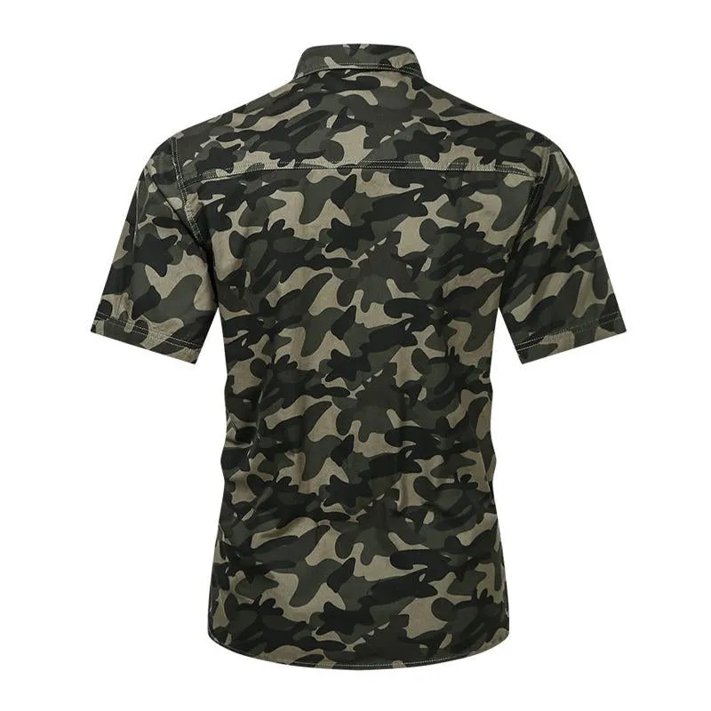 Men's Casual Outdoor Camouflage Cotton Lapel Workwear Short-sleeved Shirt 25523732M