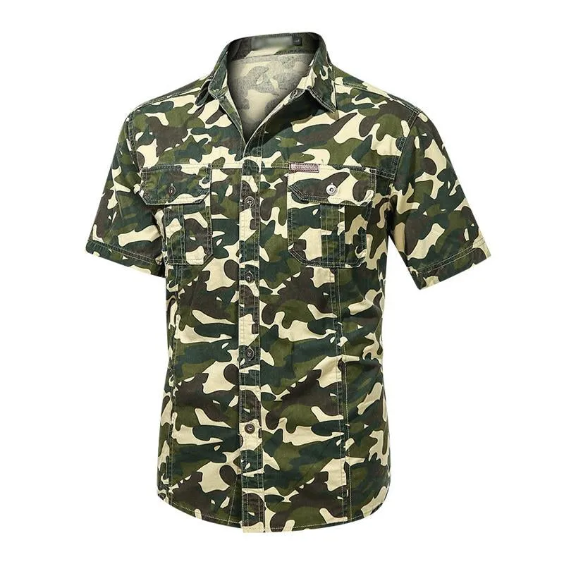 Men's Casual Outdoor Camouflage Cotton Lapel Workwear Short-sleeved Shirt 25523732M