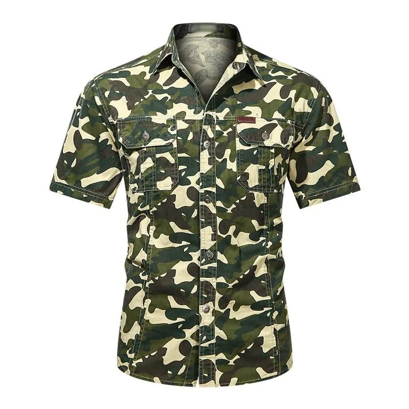 Men's Casual Outdoor Camouflage Cotton Lapel Workwear Short-sleeved Shirt 25523732M