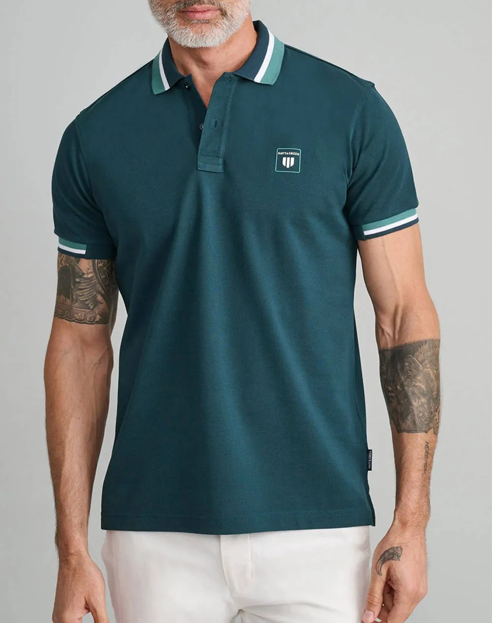 NAVY&GREEN POLO SHIRT-CUSTOM FIT