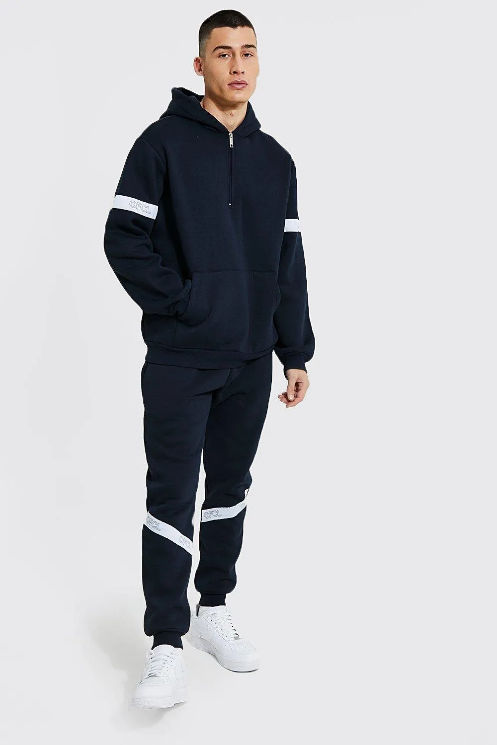 Ofcl Half Zip Hooded Tape Tracksuit | boohooMAN UK