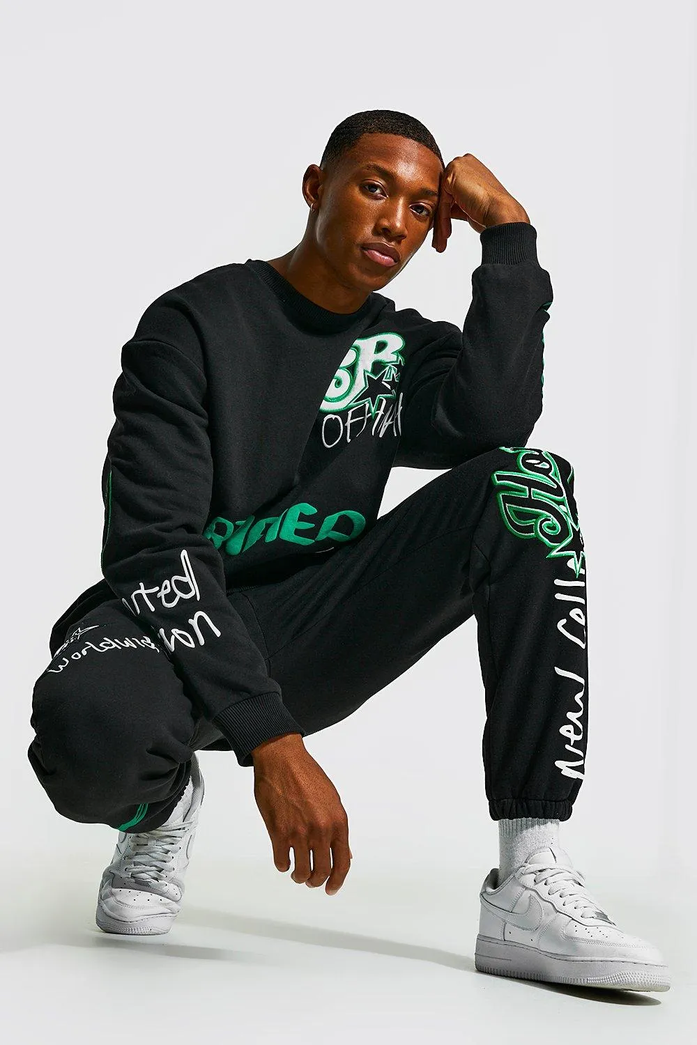 Oversized Homme Graffiti Sweatshirt Tracksuit | boohooMAN UK