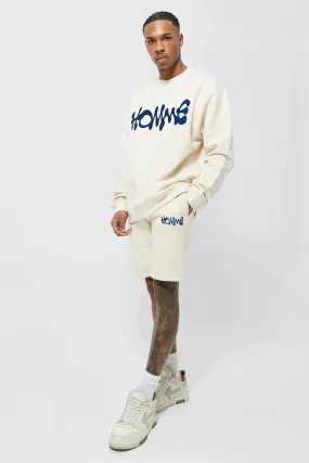 Oversized Homme Short Sweatshirt Tracksuit | boohooMAN UK