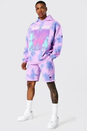 Oversized Tie Dye Short Hooded Tracksuit