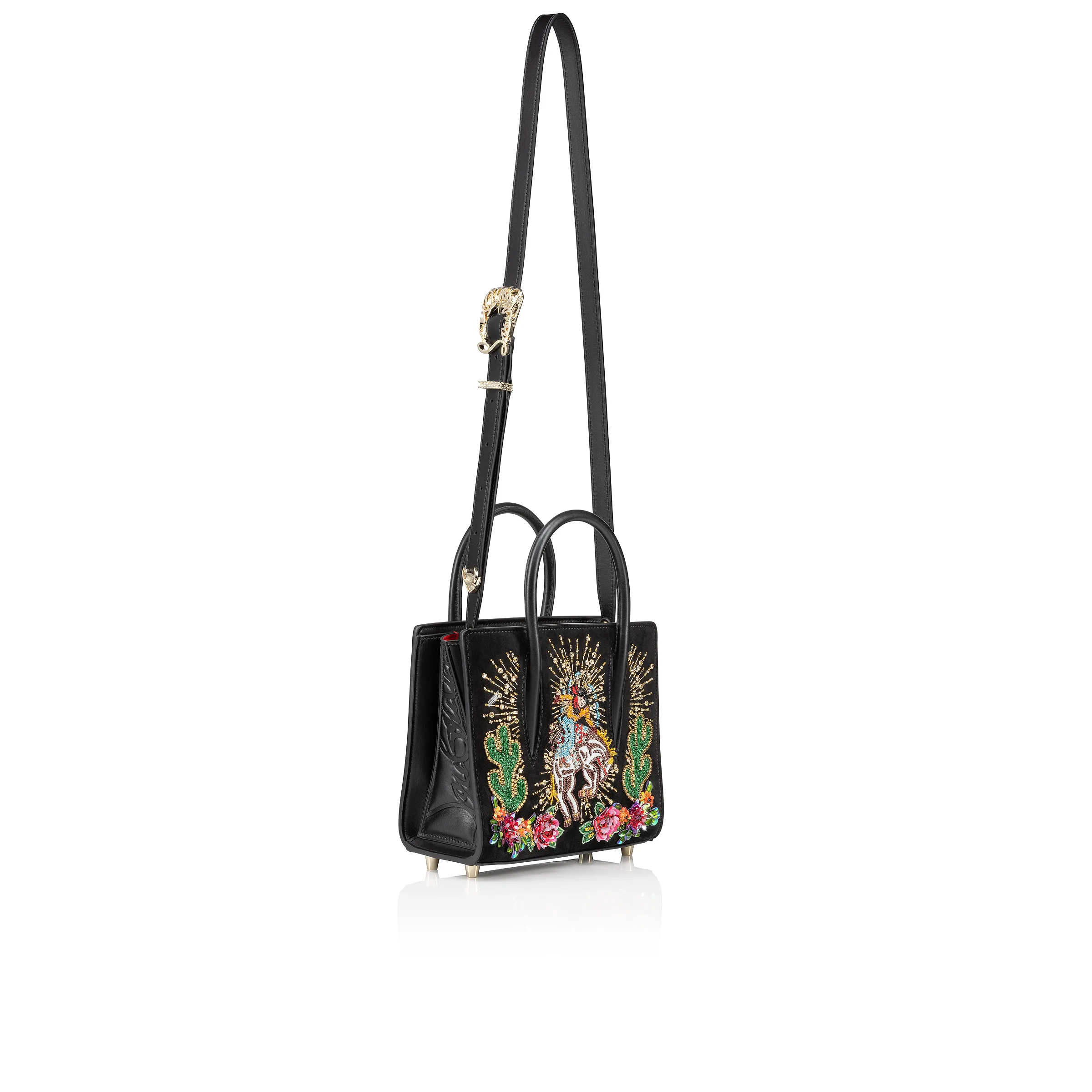 Paloma mini Top handle bag - Veau velours, calf leather and Lucky embroidery - Black