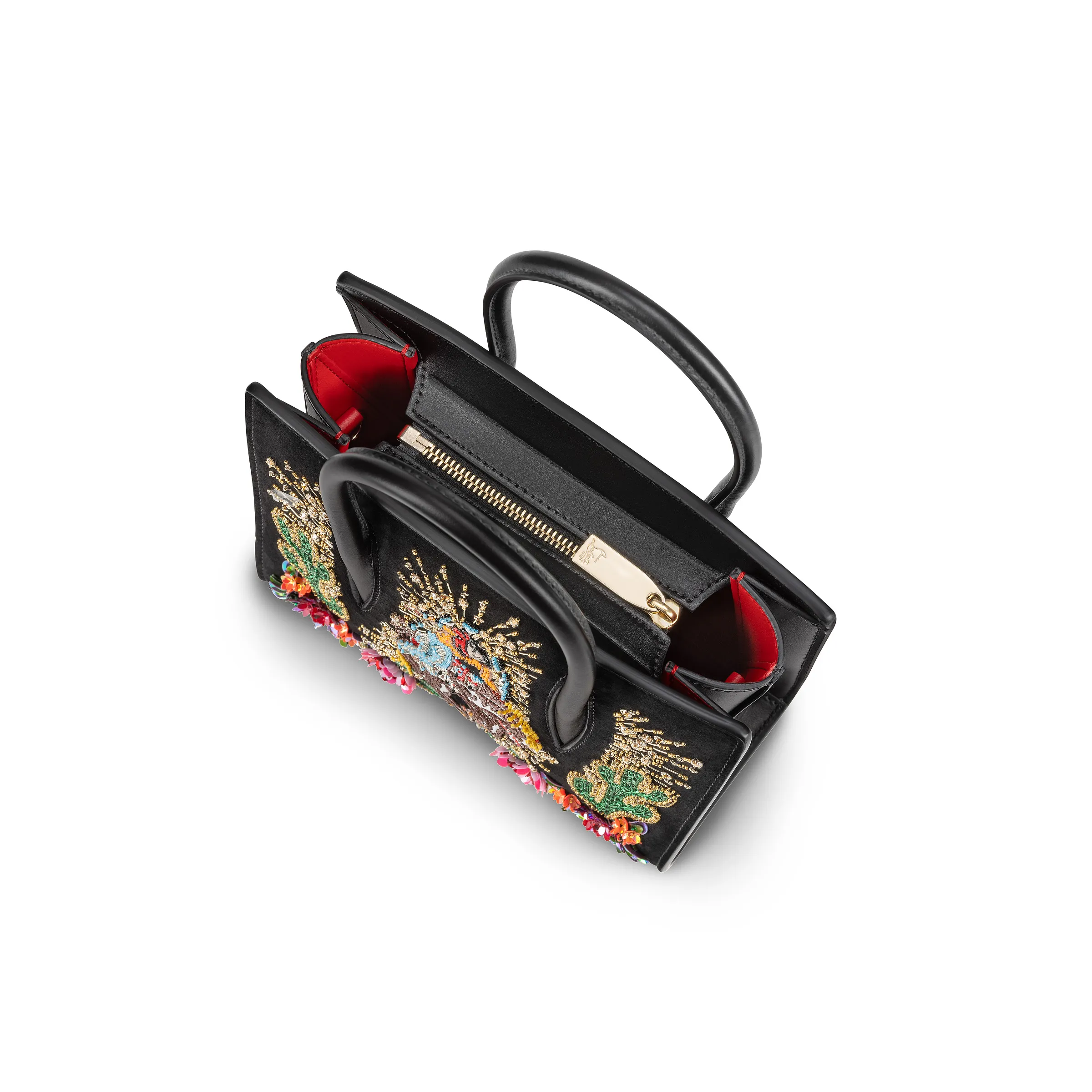 Paloma mini Top handle bag - Veau velours, calf leather and Lucky embroidery - Black