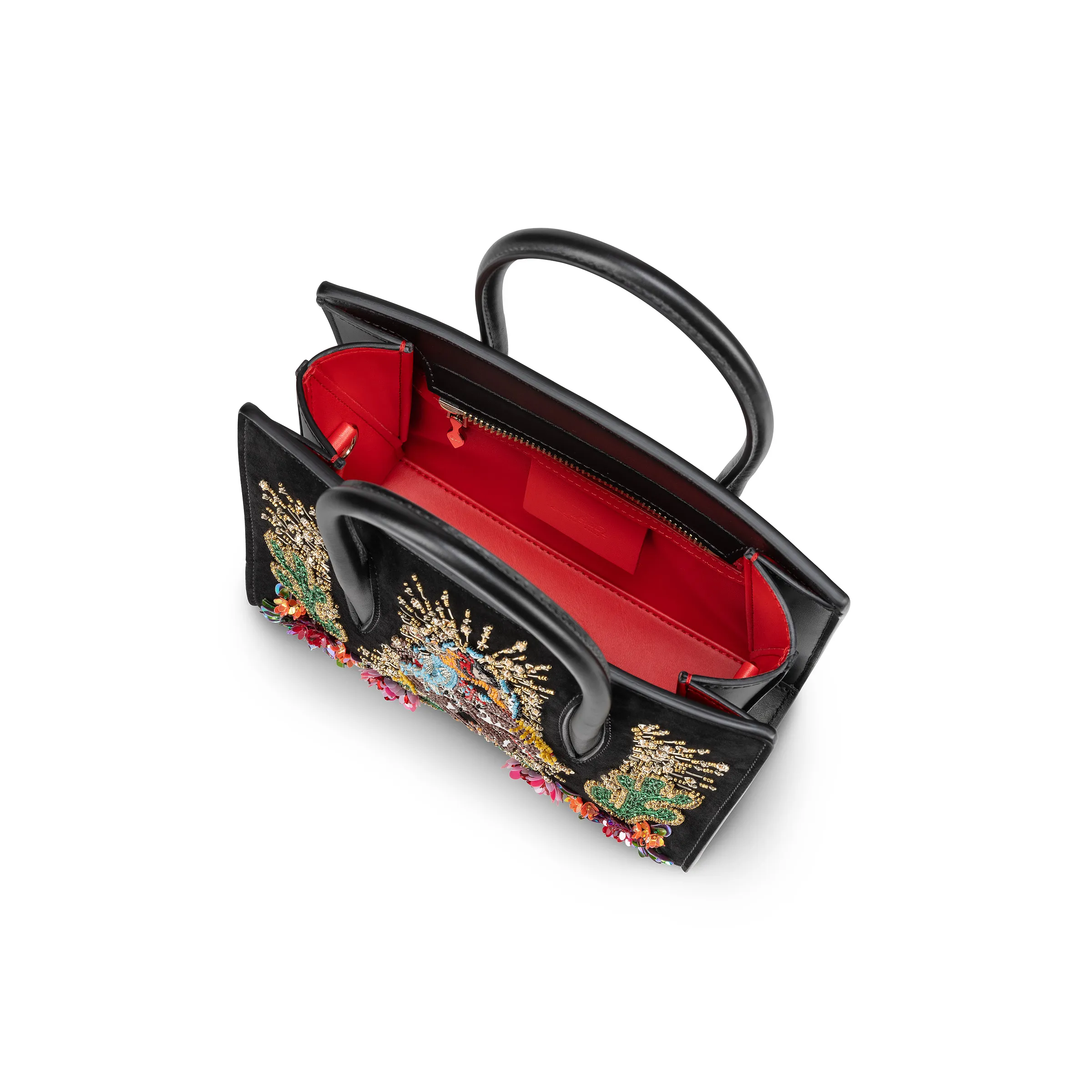 Paloma mini Top handle bag - Veau velours, calf leather and Lucky embroidery - Black