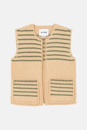 Patch Pocket Vest - Apricot/Sage Stripe