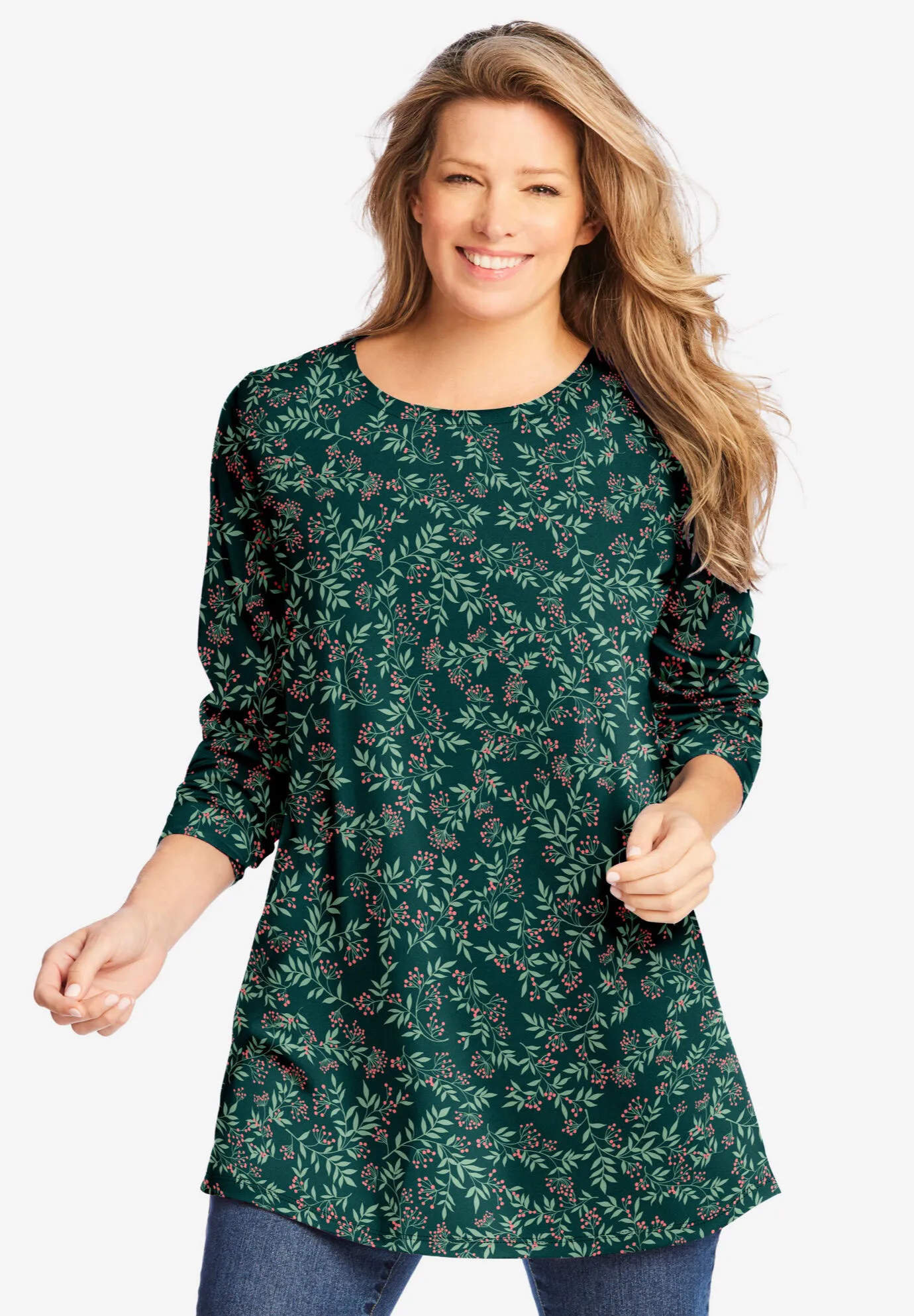 Perfect Printed Long-Sleeve Crewneck Tunic