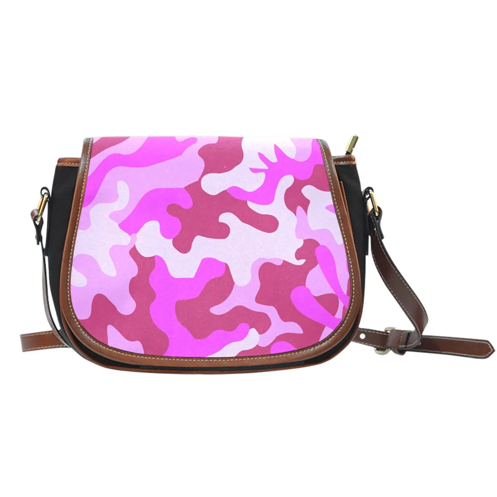 Pink Camouflage Leather Trim Saddle Bag