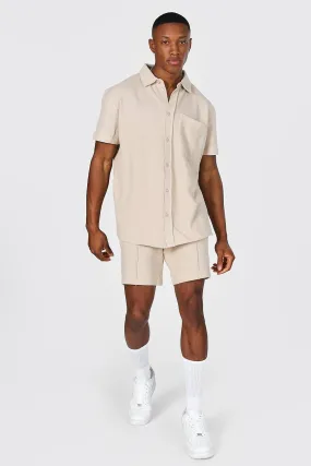 Pique Short Sleeve Shirt And Short | boohooMAN UK