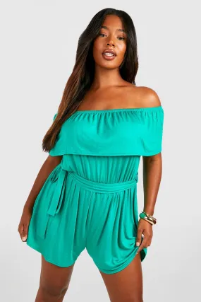 Plus Jersey Knit Off Shoulder Flippy Romper