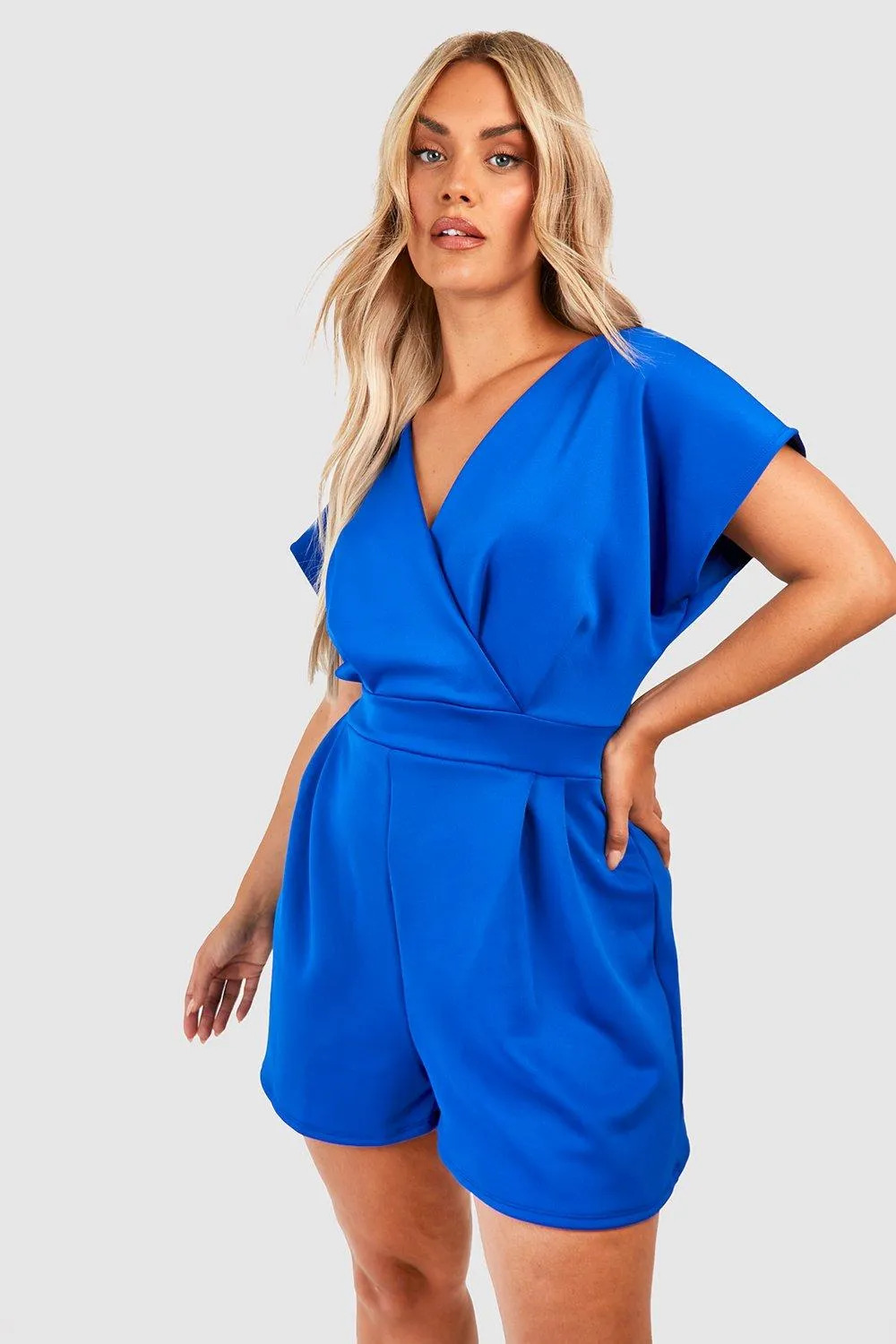 Plus Scuba Off Shoulder Tie Belt Romper