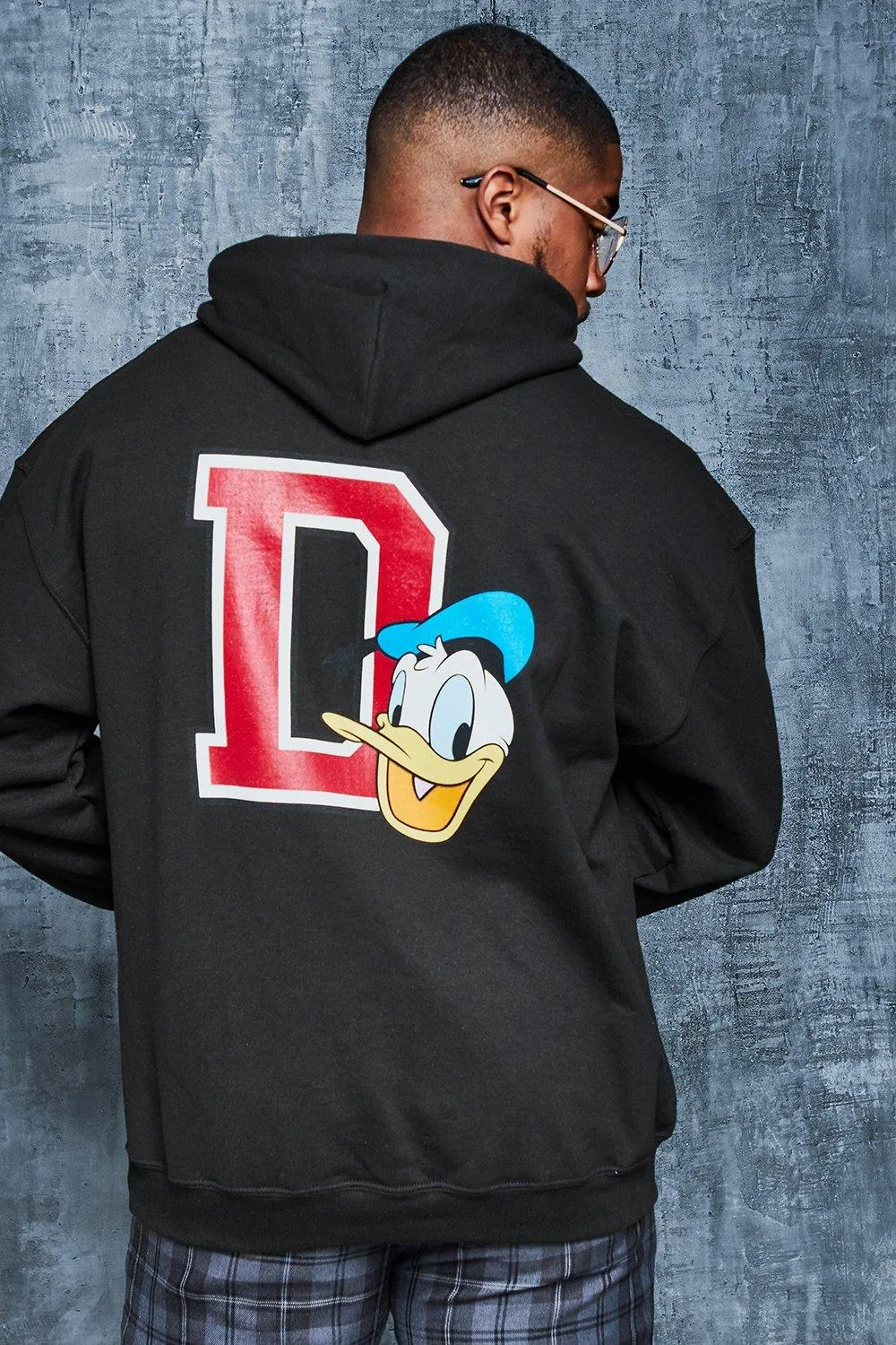 Plus Size Disney Donald Duck 'D' Hoodie | boohooMAN UK