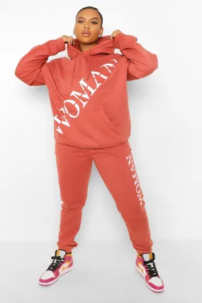 Plus Woman Front Print Hooded Tracksuit