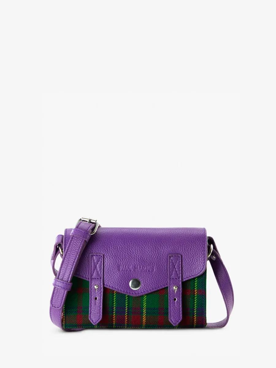 Purple Leather and Tartan Leather Cross-body Bag for Women - LeMini Indispensable Versus | PAUL MARIUS