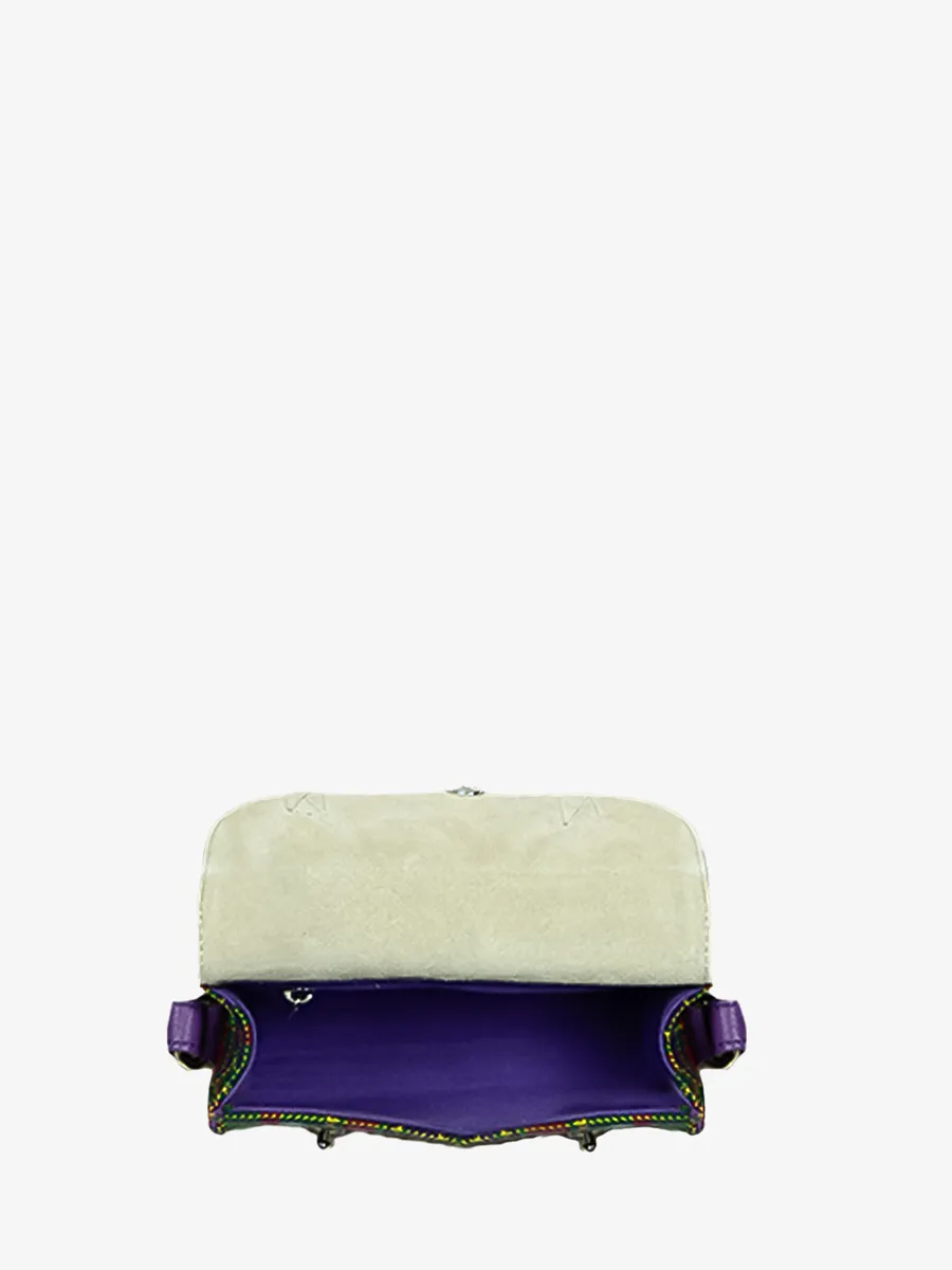 Purple Leather and Tartan Leather Cross-body Bag for Women - LeMini Indispensable Versus | PAUL MARIUS