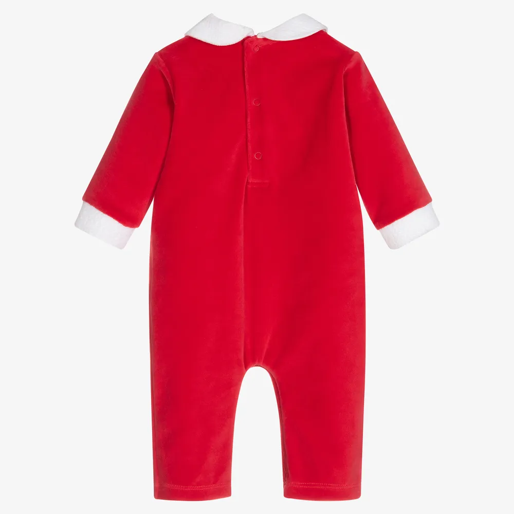 Red Jingle Velour Romper