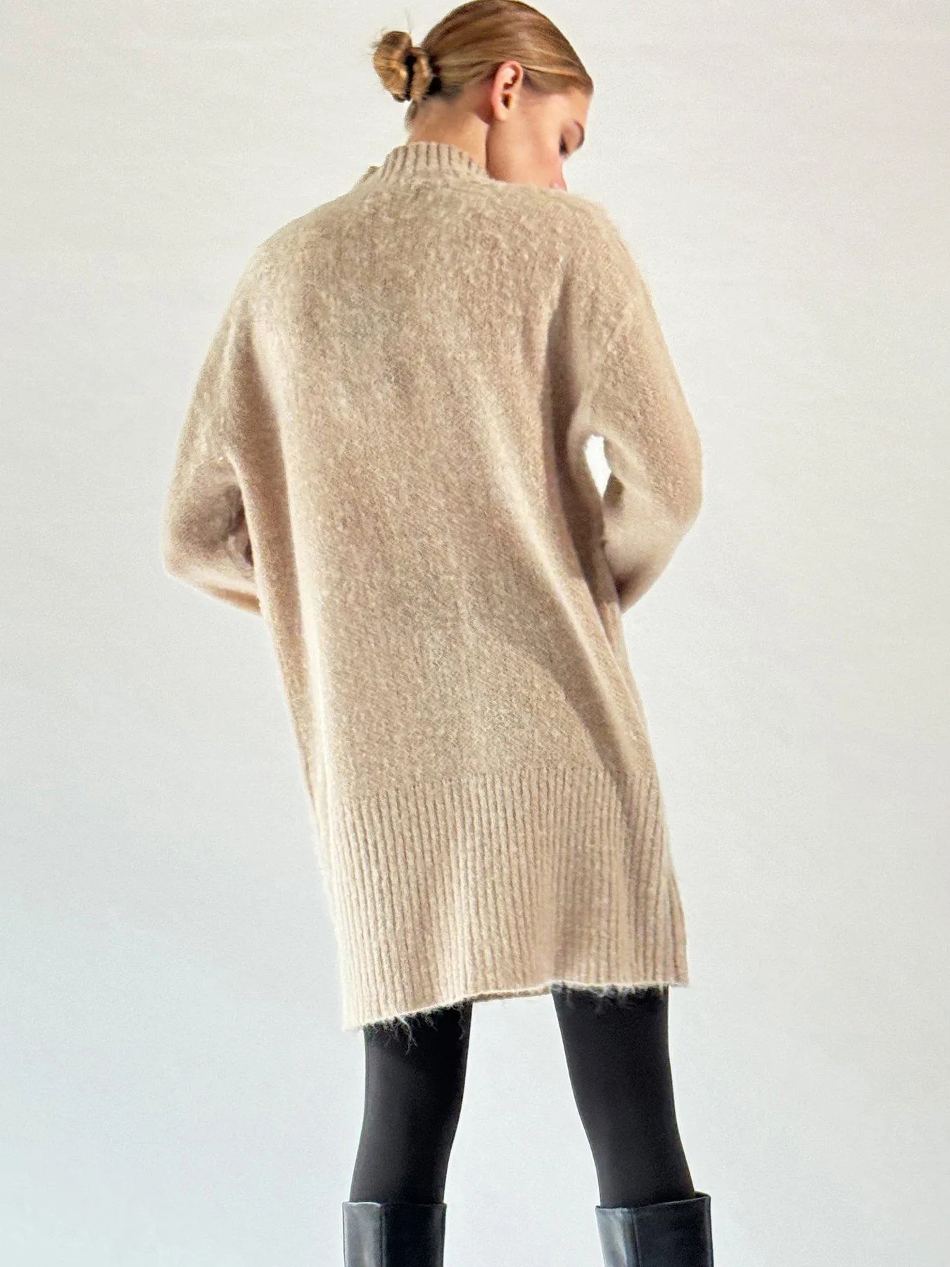 Religion Oversized Lux knitted tunic dress with high neck - Beige