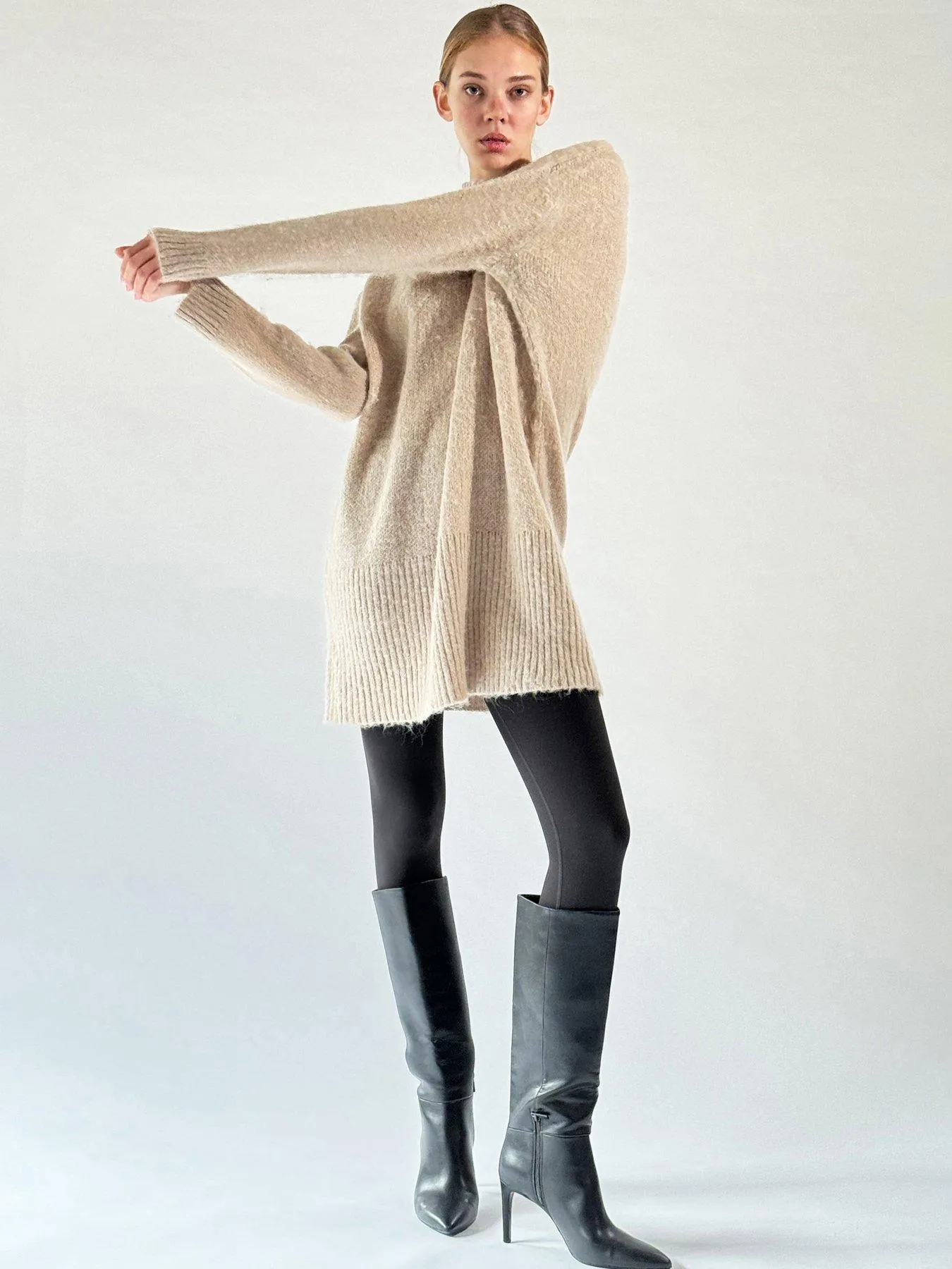 Religion Oversized Lux knitted tunic dress with high neck - Beige