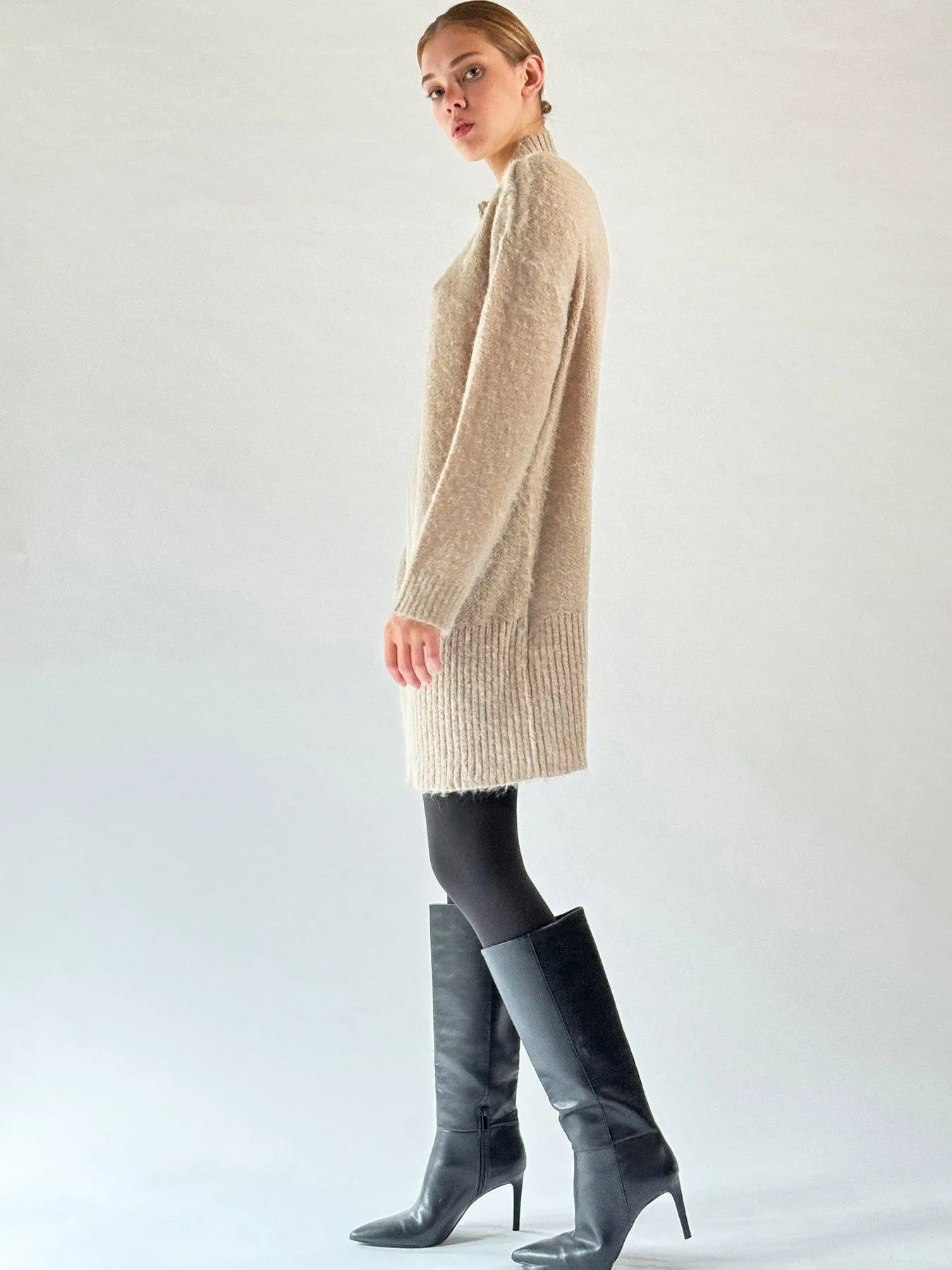 Religion Oversized Lux knitted tunic dress with high neck - Beige