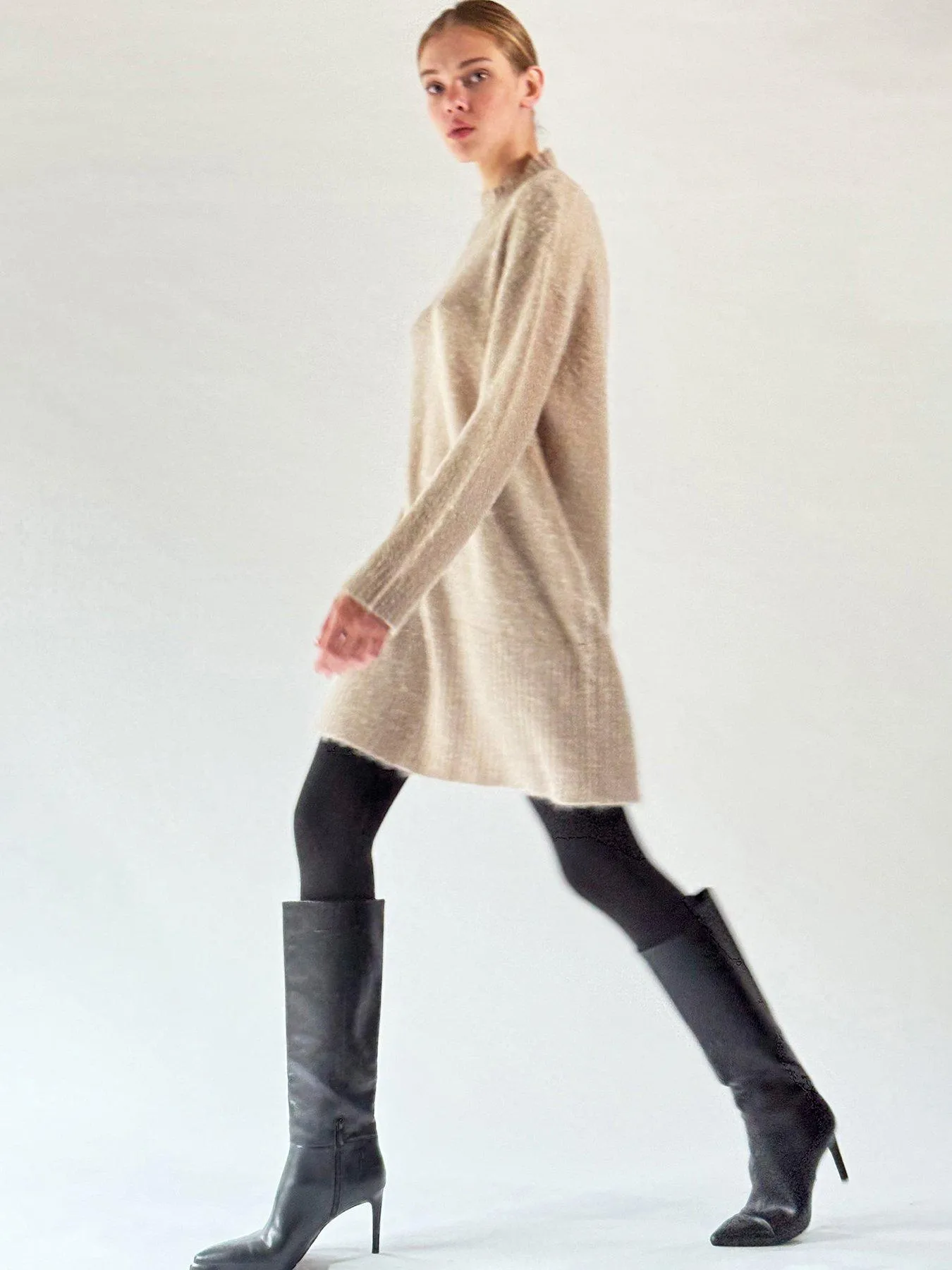 Religion Oversized Lux knitted tunic dress with high neck - Beige