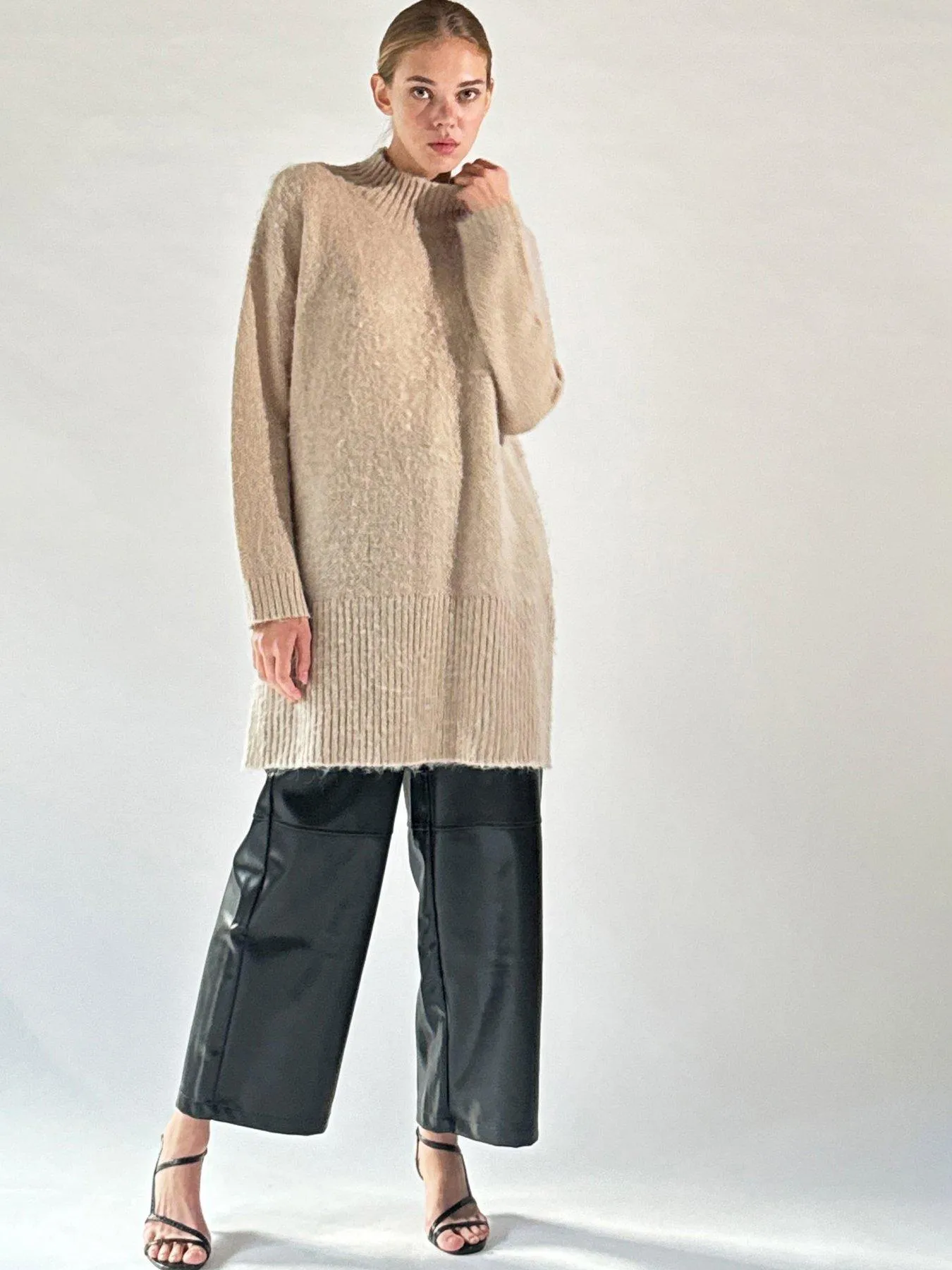 Religion Oversized Lux knitted tunic dress with high neck - Beige