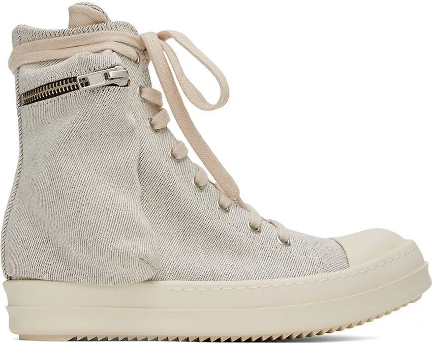 Rick Owens DRKSHDW White Lace-Up Denim Sneakers