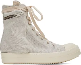 Rick Owens DRKSHDW White Lace-Up Denim Sneakers