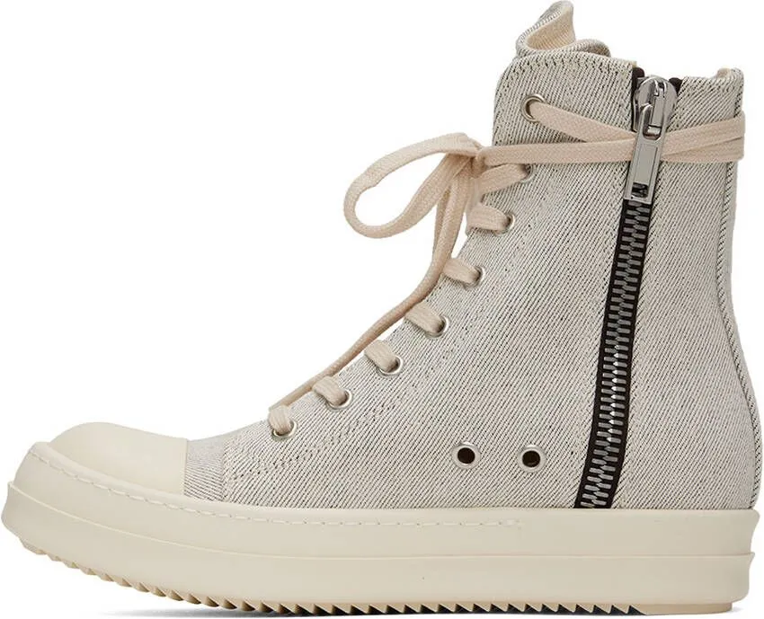 Rick Owens DRKSHDW White Lace-Up Denim Sneakers