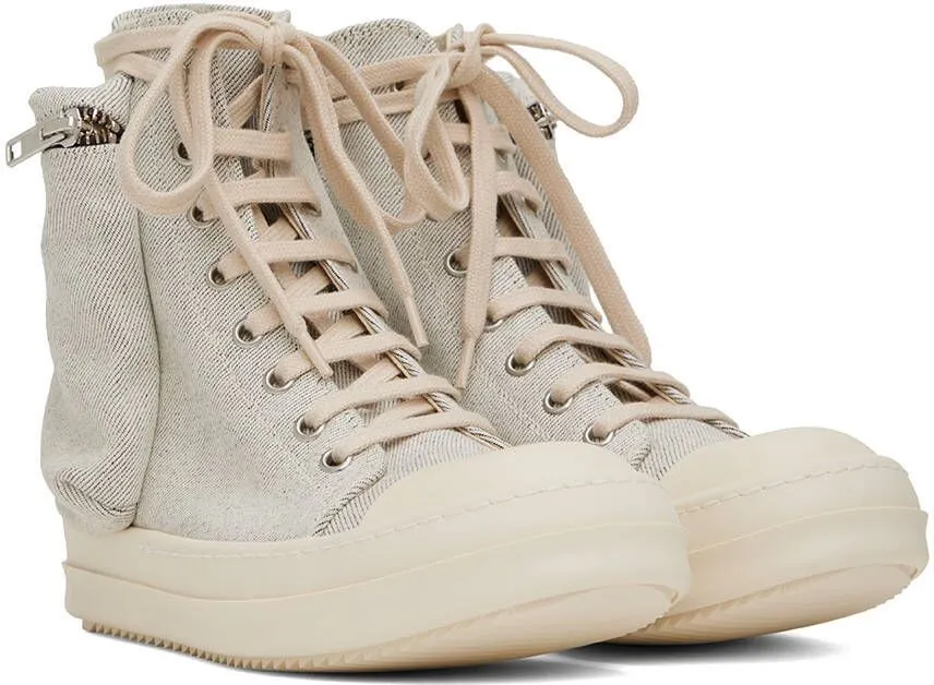 Rick Owens DRKSHDW White Lace-Up Denim Sneakers