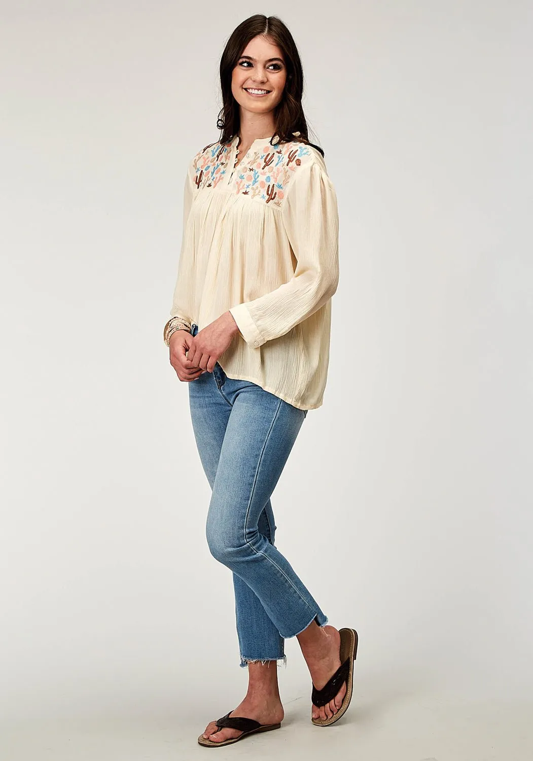 Roper Womens 2013 Cactus Cream 100% Rayon L/S Tunic