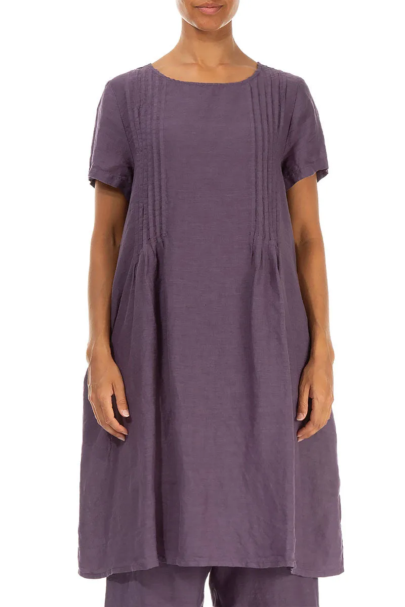 Side Tuck Amethyst Linen Tunic Dress