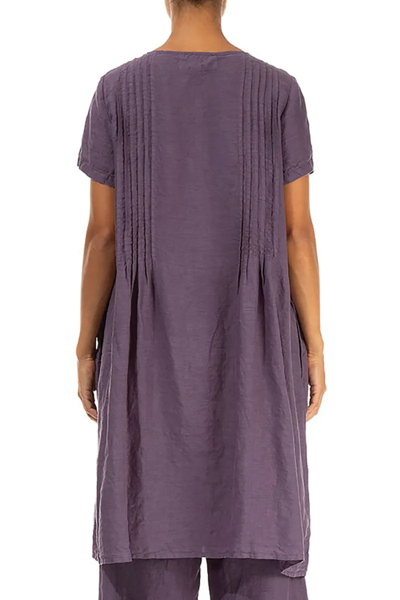 Side Tuck Amethyst Linen Tunic Dress