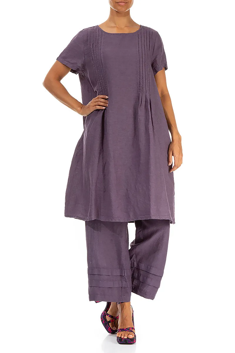 Side Tuck Amethyst Linen Tunic Dress