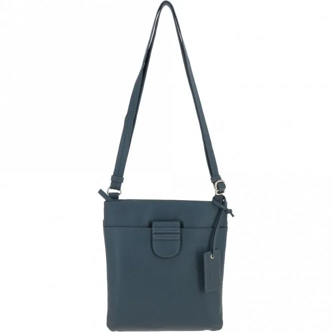 Tab Small Zip Top Leather Cross Body Bag Blue