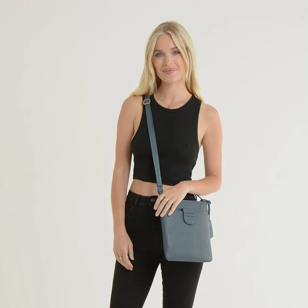 Tab Small Zip Top Leather Cross Body Bag Blue