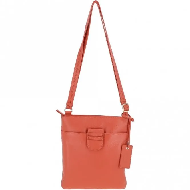 Tab Small Zip Top Leather Cross Body Bag Orange