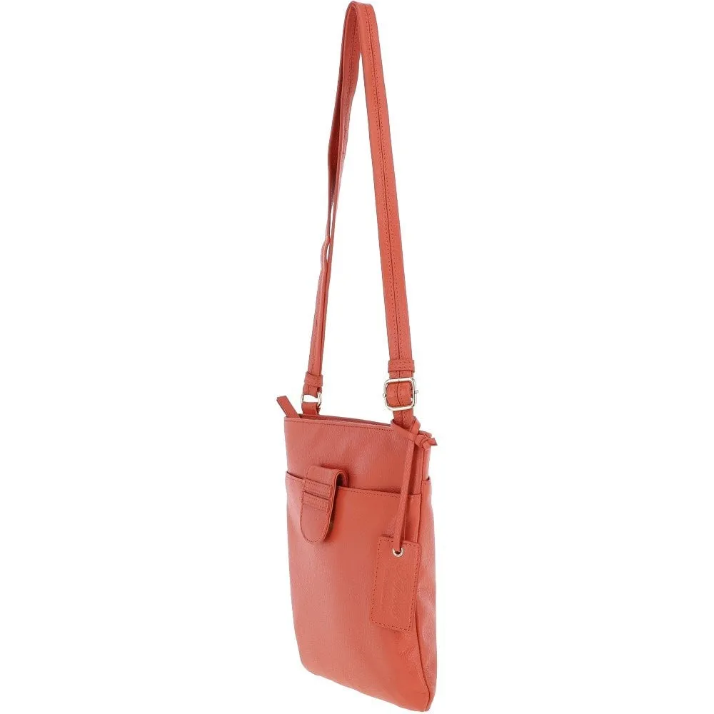 Tab Small Zip Top Leather Cross Body Bag Orange