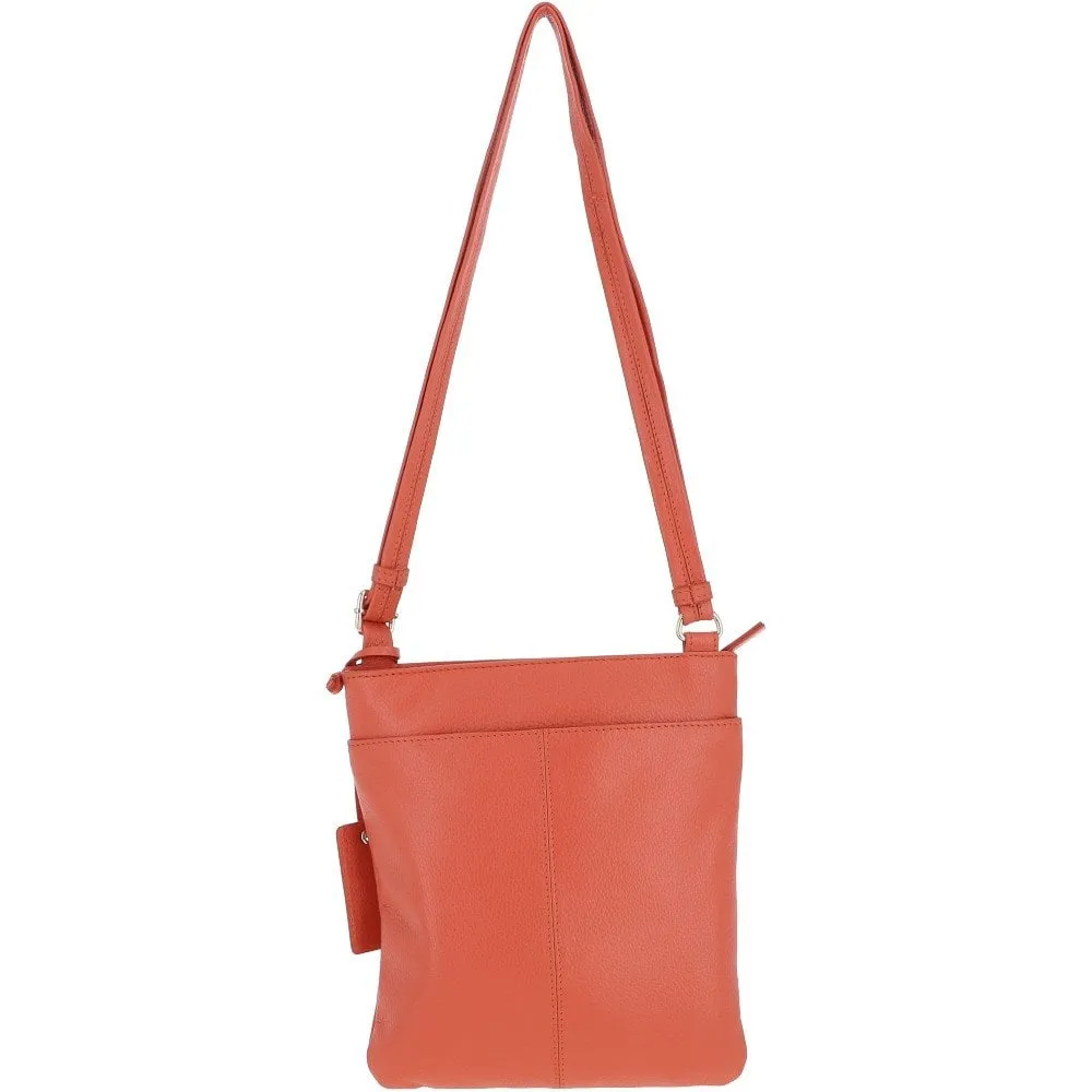 Tab Small Zip Top Leather Cross Body Bag Orange