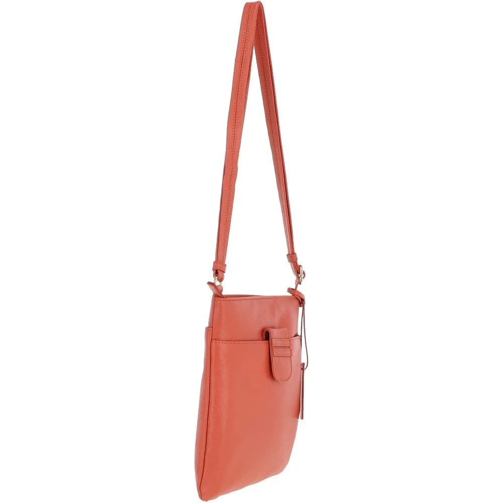 Tab Small Zip Top Leather Cross Body Bag Orange