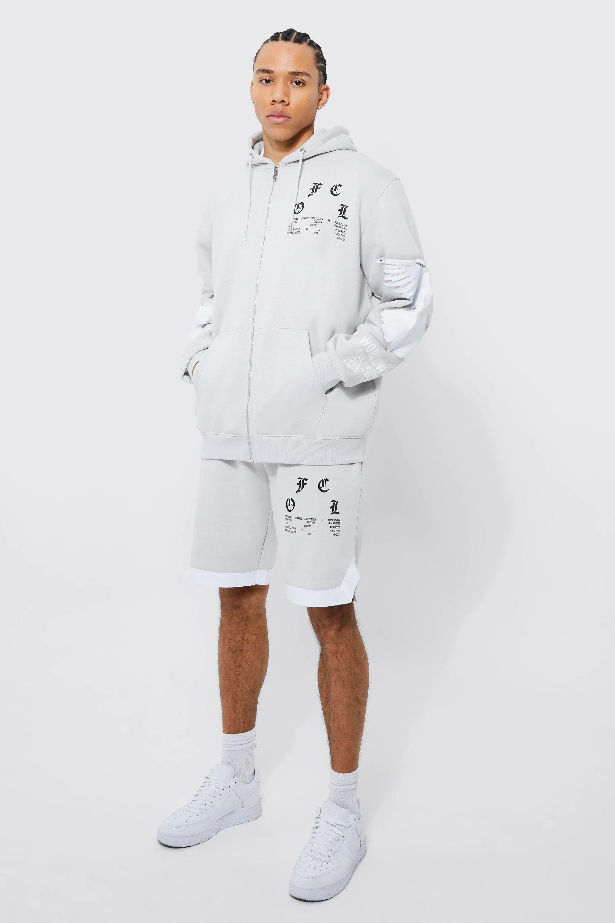 Tall Dove Graphic Zip Through Short Tracksuit