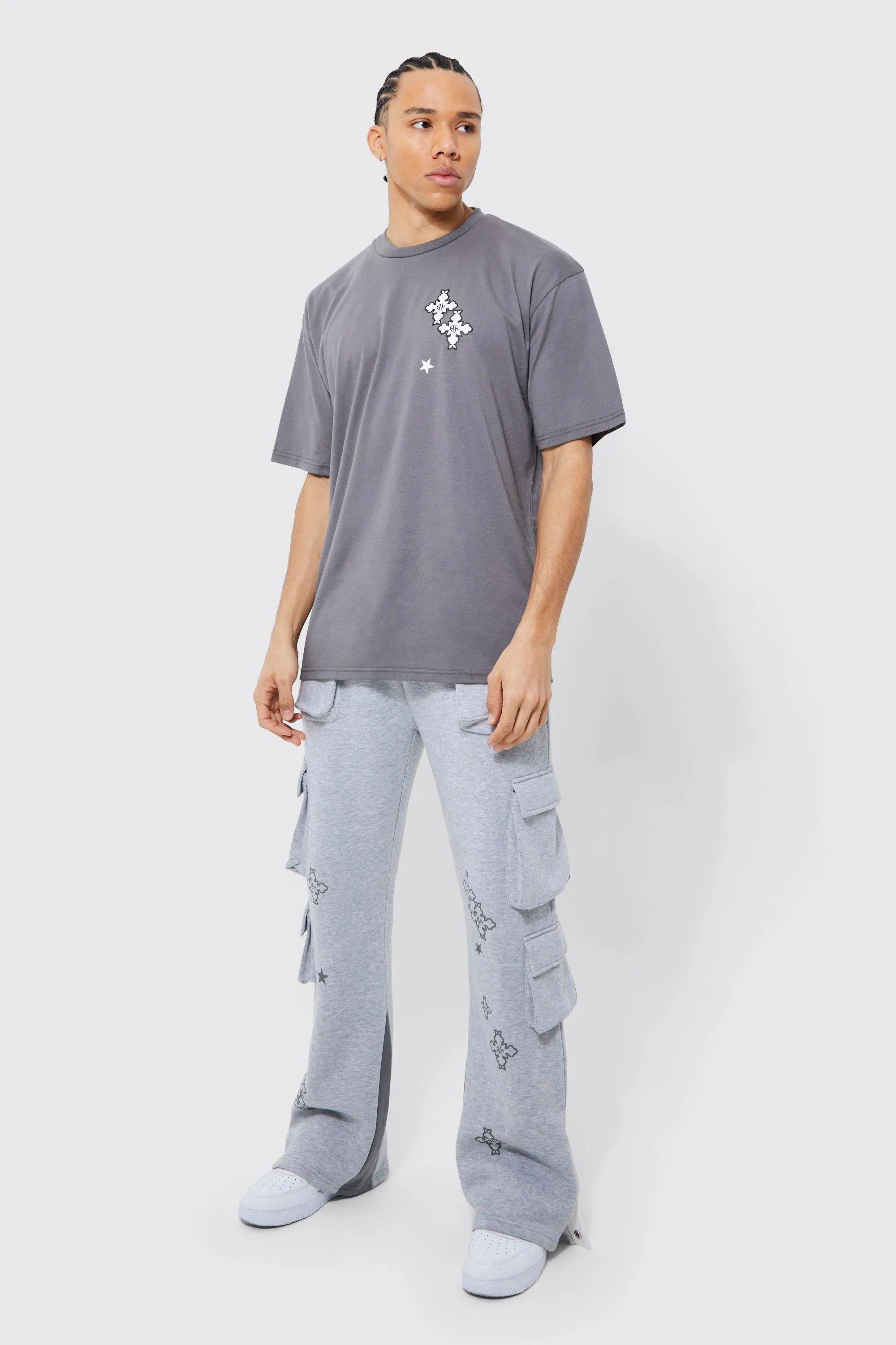 Tall Graphic Popper Hem T-shirt Tracksuit | boohooMAN UK