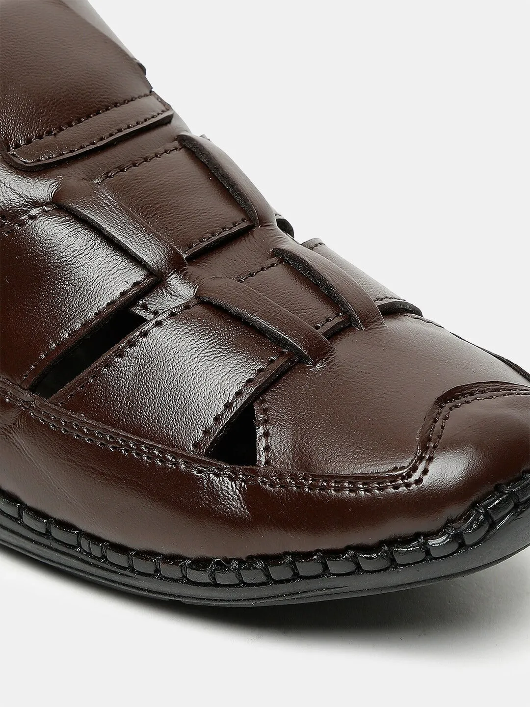 Teakwood Genuine Leather Men Brown Formal Fisherman Sandals