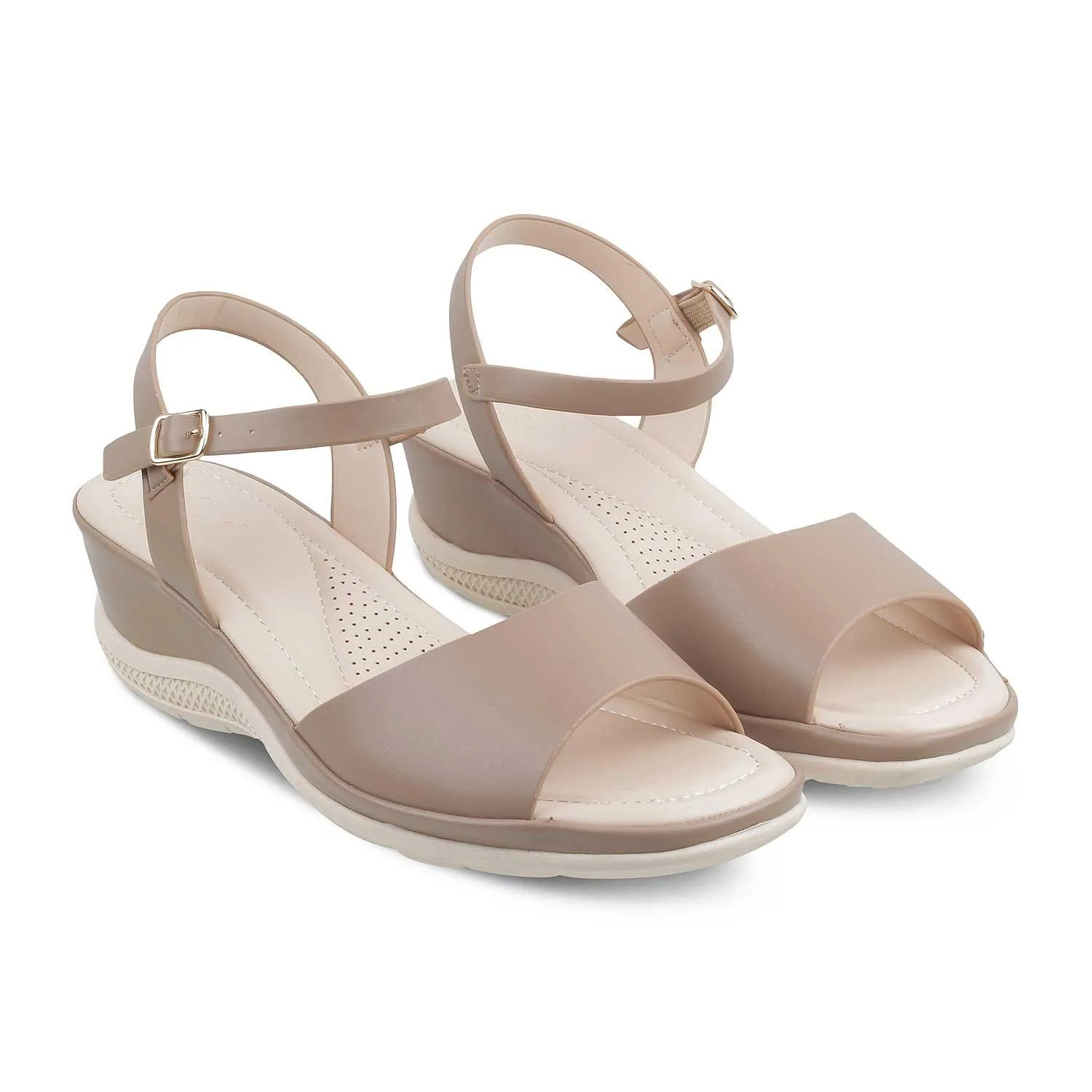 The Clej Beige Women's Casual Wedge Sandals Tresmode