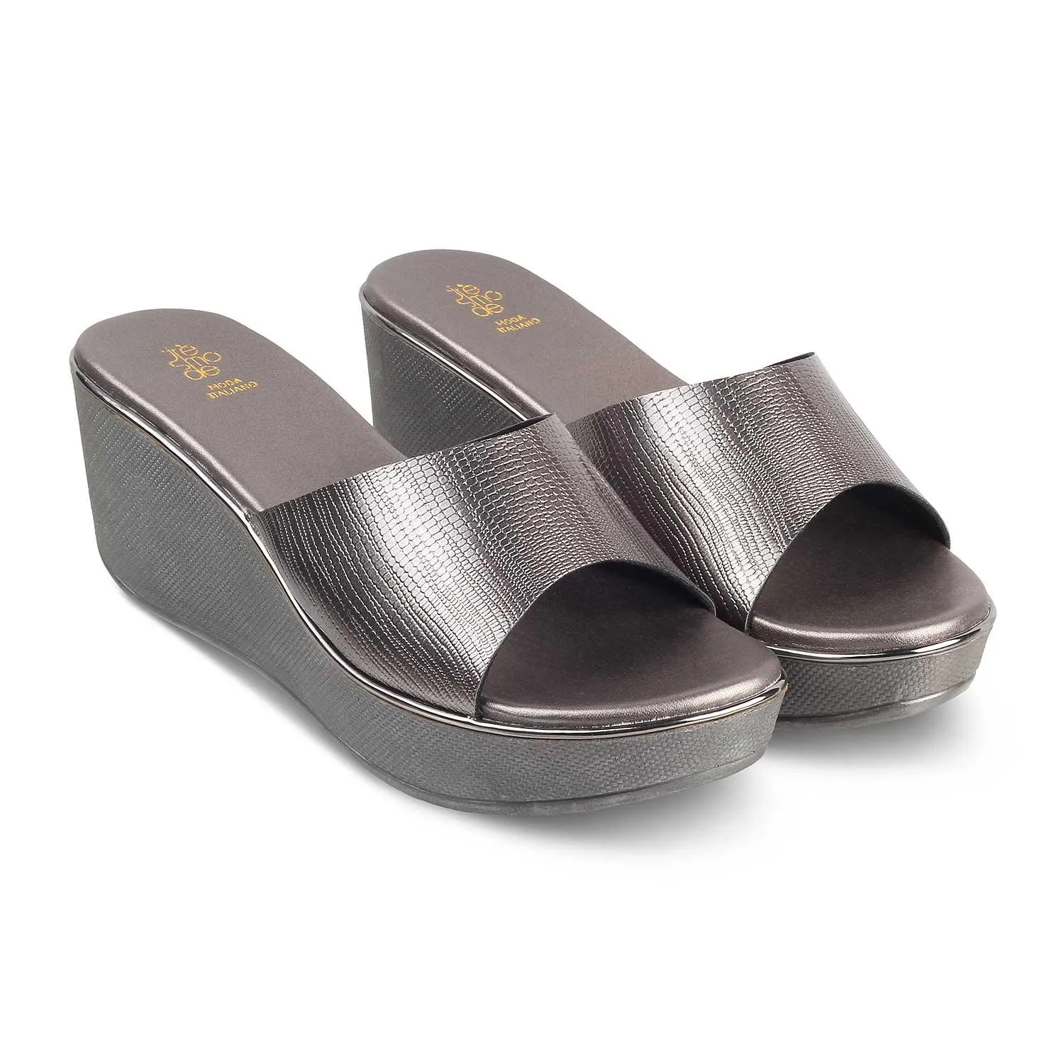 The San Pewter Women's Dress Wedge Sandals Tresmode