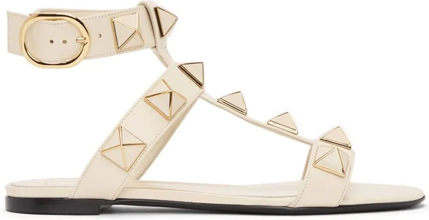 Valentino Garavani Off-White Roman Stud Flat Sandals